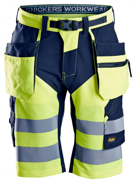 Snickers FlexiWork Hi-Vis Arbeitsshorts m. Holstertaschen, Kl. 1, EN 20471 HV-Gelb-Navy