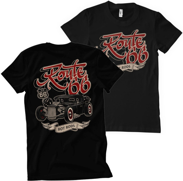 Route 66 Us 66 Hot Rods T-Shirt Black