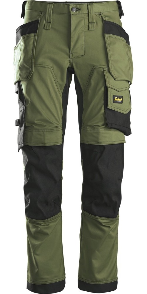 Snickers AllroundWork Stretch Arbeitshose mit Holstertaschen Khaki/Grau/Schwarz - Herren / Unisex