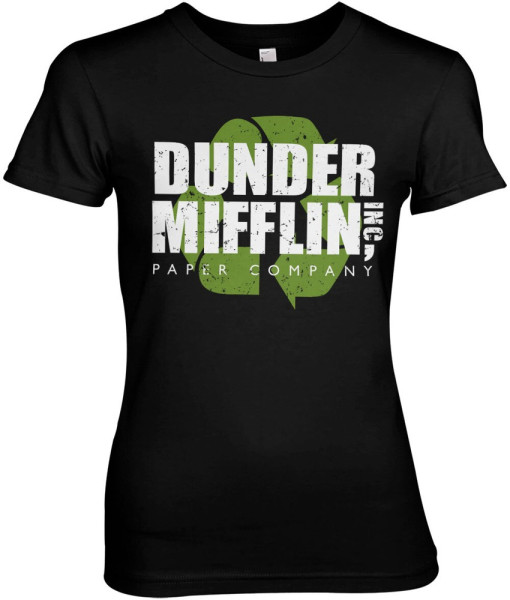 The Office Dunder Mifflin Recycle Logo Girly Tee Damen T-Shirt Black