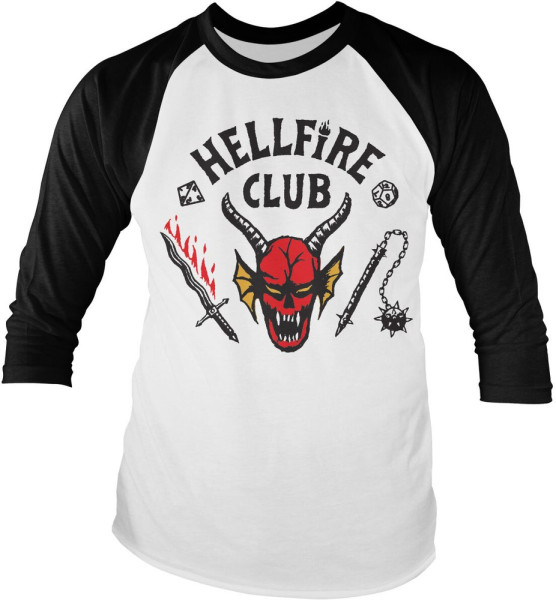 Stranger Things Hellfire Club Baseball Long Sleeve T-Shirt Longsleeve White-Black