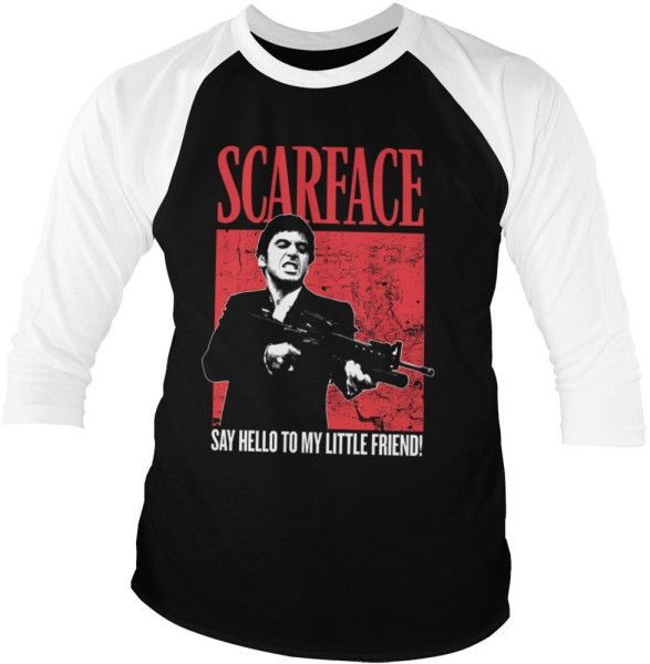Scarface Say Hello To My Little Friend Baseball 3/4 Sleeve Tee Longsleeves White/Black