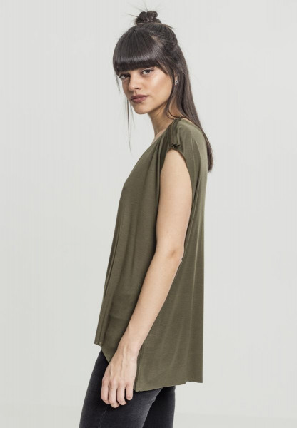 Urban Classics Female Shirt Ladies Shoulder Zip HiLo Tee Olive