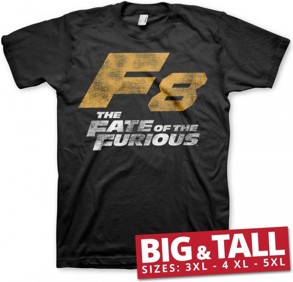 The Fast and the Furious F8 Distressed Logo Big & Tall T-Shirt Black