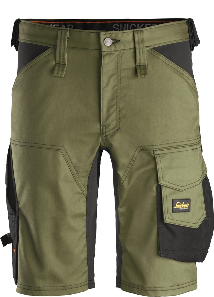 Snickers kurze Arbeitshose AllroundWork Stretch Arbeitsshorts Khaki/Grau/Schwarz - Herren / Unisex