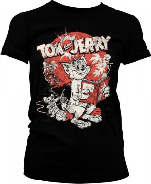 Tom & Jerry Vintage Comic Girly Tee Damen T-Shirt Black
