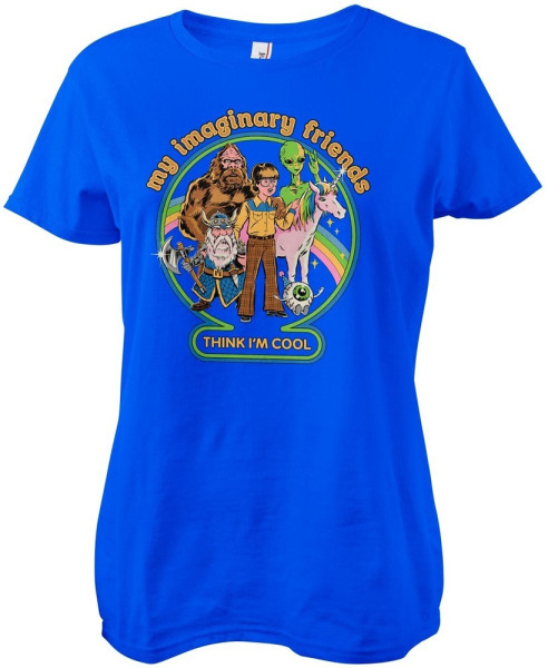 Steven Rhodes My Imaginary Friends Think I'M Cool Girly Tee Damen T-Shirt Blue