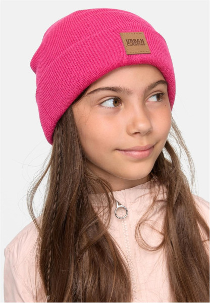 Urban Classics Kinder Mütze Logopatch Beanie Kids 2-Pack Pink/Heatherwhite