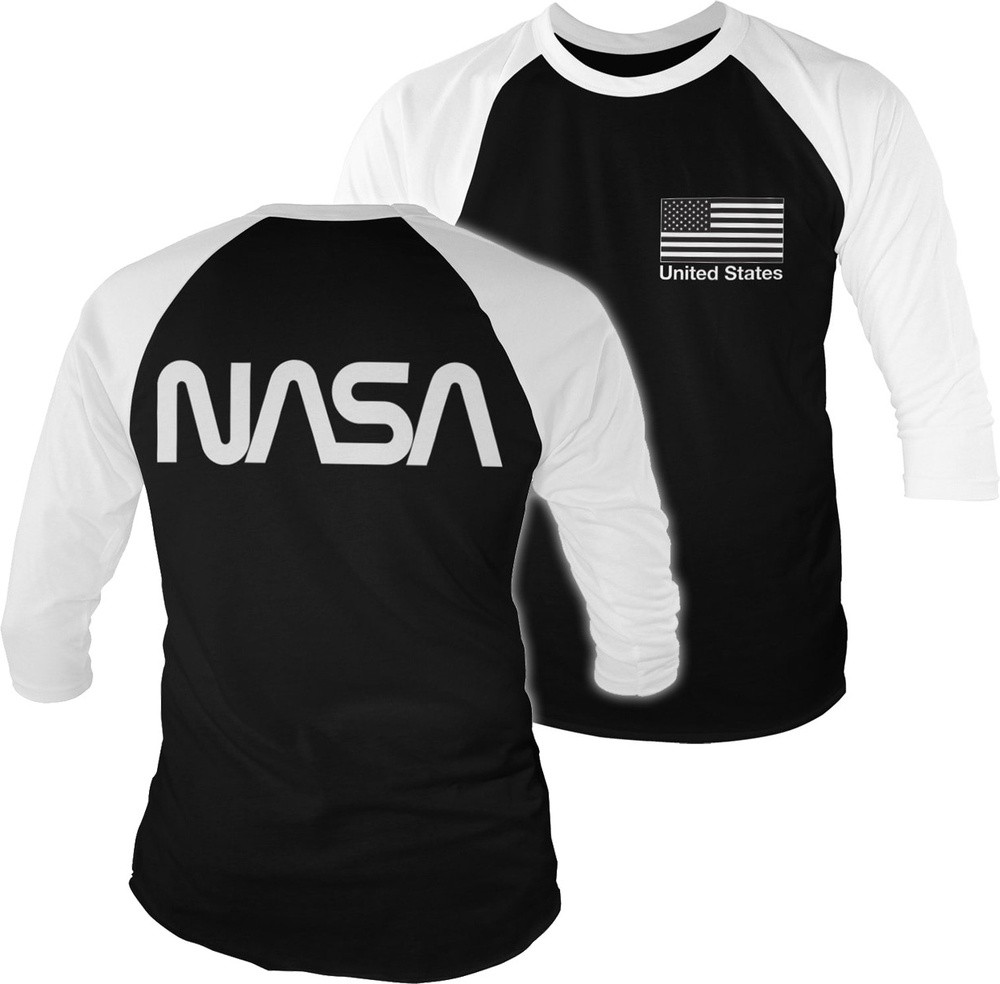 NASA Schwarz Flag Baseball 3/4 Sleeve Tee T-Shirt Weiß-Schwarz - Herren / Unisex