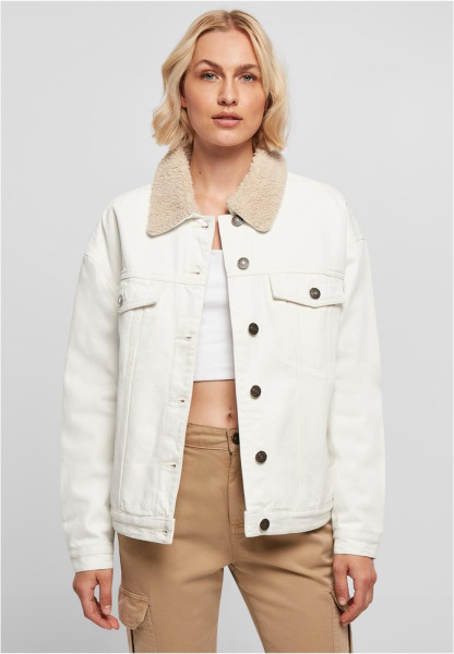 Urban Classics Damen Jacke Ladies Oversized Sherpa Denim Jacket Offwhite Raw