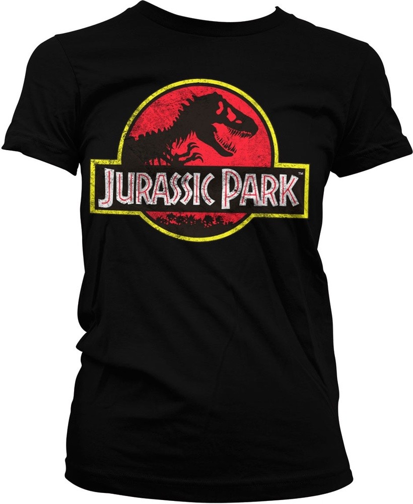 Jurassic Park Distressed Logo Girly Tee Damen T-Shirt Schwarz - Damen