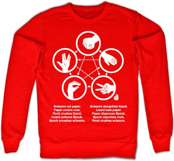 The Big Bang Theory Sheldons Rock-Paper-Scissors-Lizard Game Sweatshirt Red