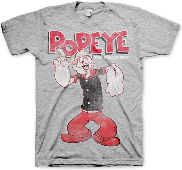 Popeye Distressed Sailor Man T-Shirt Heather-Grey