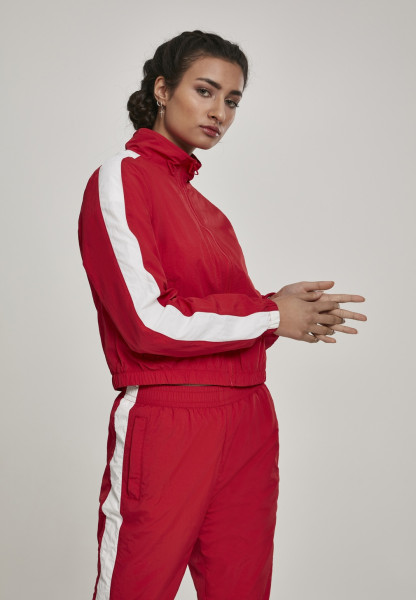 Urban Classics Women Light Jacket Ladies Short Striped Crinkle Track Jacket Red/White