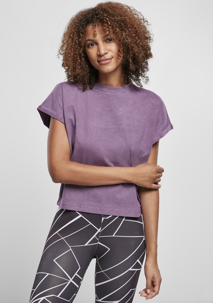 Urban Classics Damen T-Shirt Ladies Short Pigment Dye Cut On Sleeve Tee Duskviolet - Damen