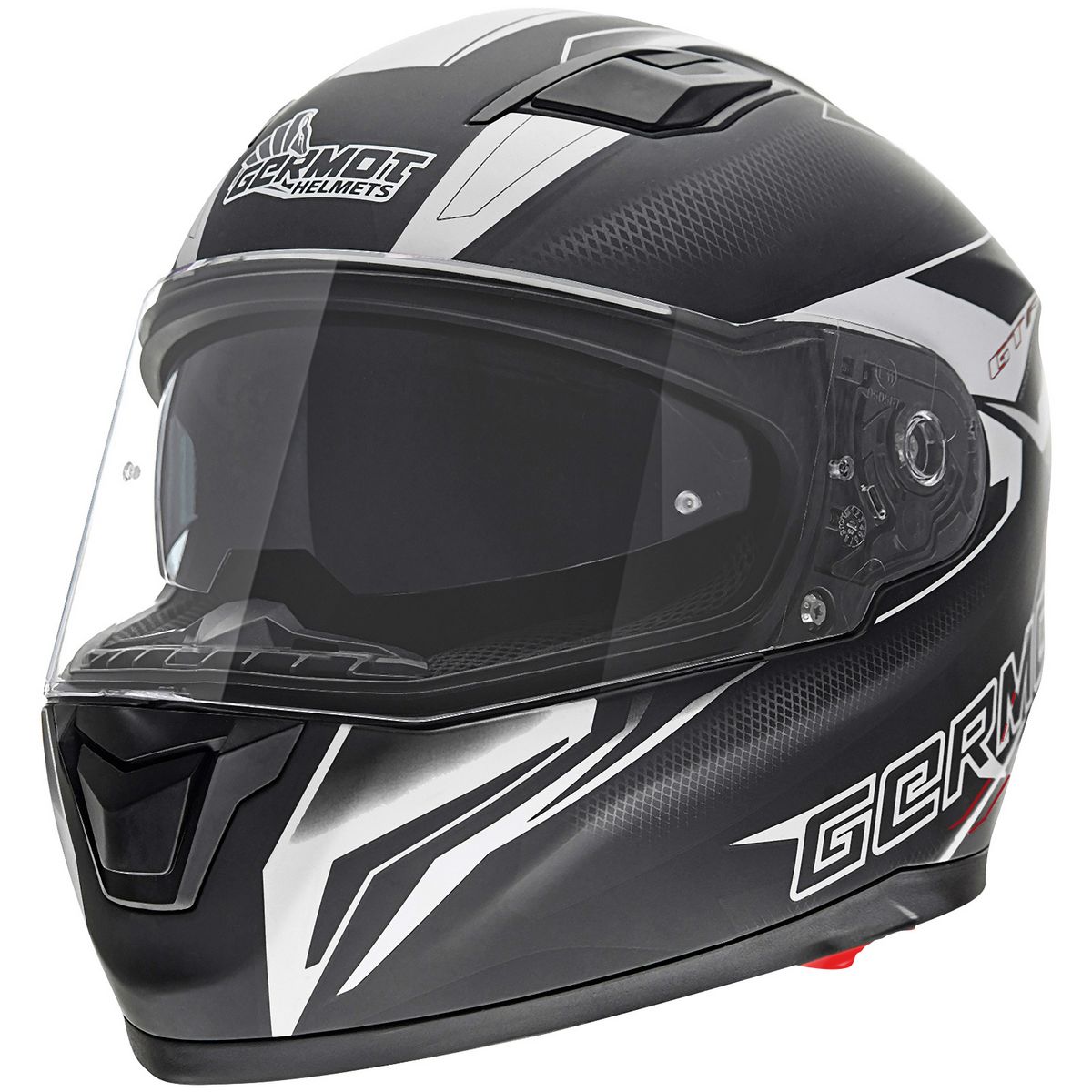 Germot Motorrad Helm GM 330 Integralhelm mit integriertem Sonnenvisier matt Schwarz/Weiß - Herren / Unisex