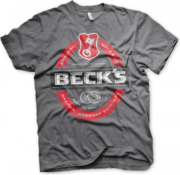 Beck's Beer Washed Label Logo T-Shirt Dark-Grey