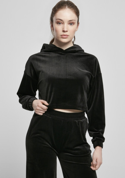 Urban Classics Damen Hoodie Ladies Cropped Velvet Oversized Hoody Black