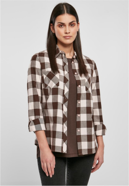 Urban Classics Damen Hemd Ladies Turnup Checked Flanell Shirt Pink/Brown