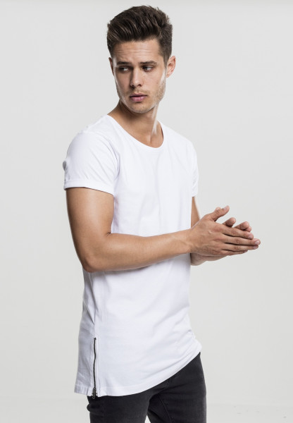 Urban Classics T-Shirt Long Shaped Side Zip Tee White