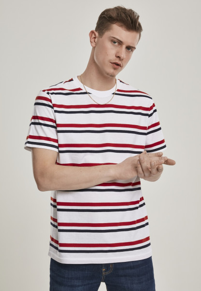 Urban Classics T-Shirt Yarn Dyed Skate Stripe Tee White/Red/Midnightnavy