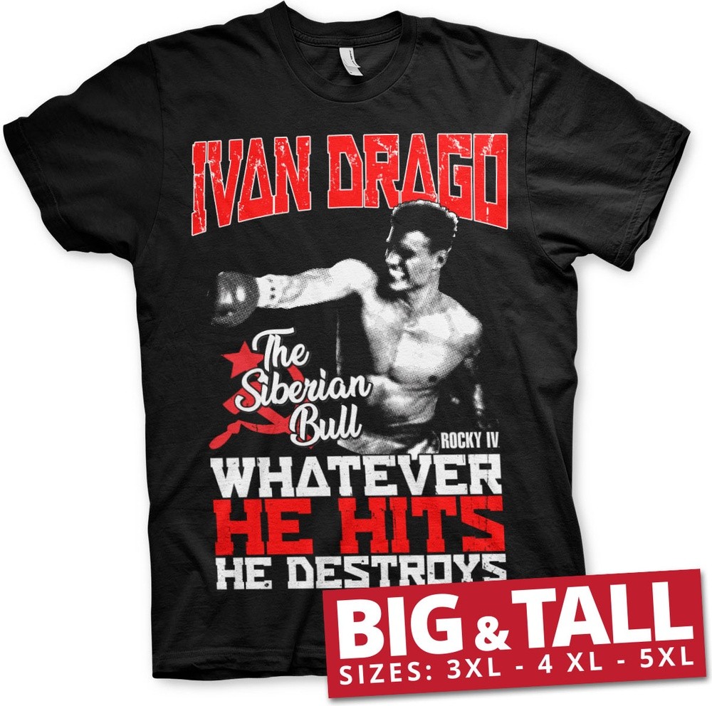 Rocky IV Ivan Drago The Siberian Bull Big & Tall T-Shirt Schwarz - Herren / Unisex