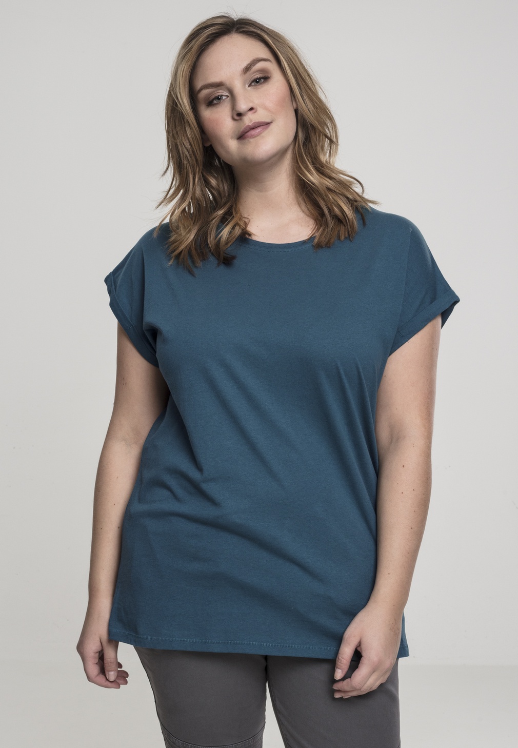 Urban Classics Damen Shirt Ladies Extended Shoulder Tee Teal - Damen
