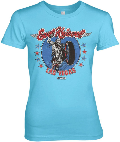 Evel Knievel In Las Vegas Girly Tee Damen T-Shirt Skyblue