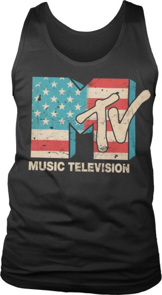 MTV Distressed USA-Flag Tank Top Black