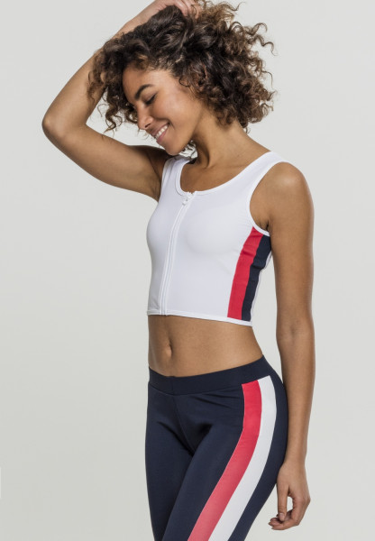 Urban Classics Female Shirt Ladies Side Stripe Cropped Zip Top White/Firered/Navy