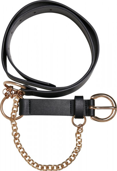 Urban Classics Synthetic Leather Belt With Chain Black/Gold