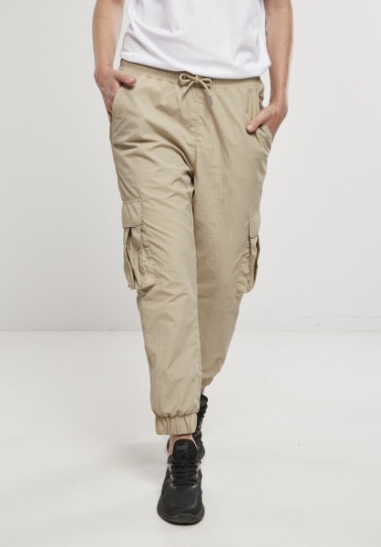 Urban Classics Damen Hose Ladies High Waist Crinkle Nylon Cargo Pants Concrete