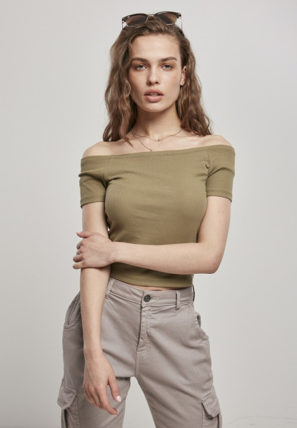 Urban Classics Damen T-Shirt Ladies Off Shoulder Rib Tee Khaki