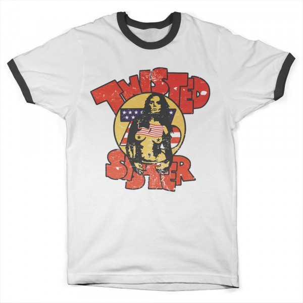 Twisted Sister Topless 76' Ringer Tee T-Shirt White-Black