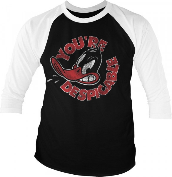 Looney Tunes Daffy Duck You're Despicable Baseball 3/4 Sleeve Tee T-Shirt White-Black
