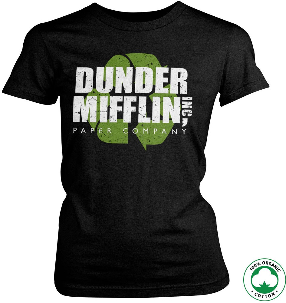 The Office Dunder Mifflin Recycle Logo Organic Girly Tee Damen T-Shirt Schwarz - Damen