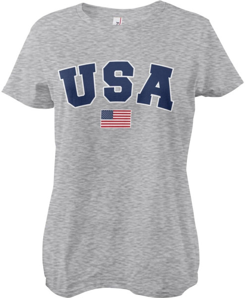 Hybris USA Varsity Girly Tee Damen T-Shirt Heather-Grey