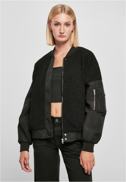 Urban Classics Damen Jacke Ladies Oversized Sherpa Mixed Bomber Jacket Black