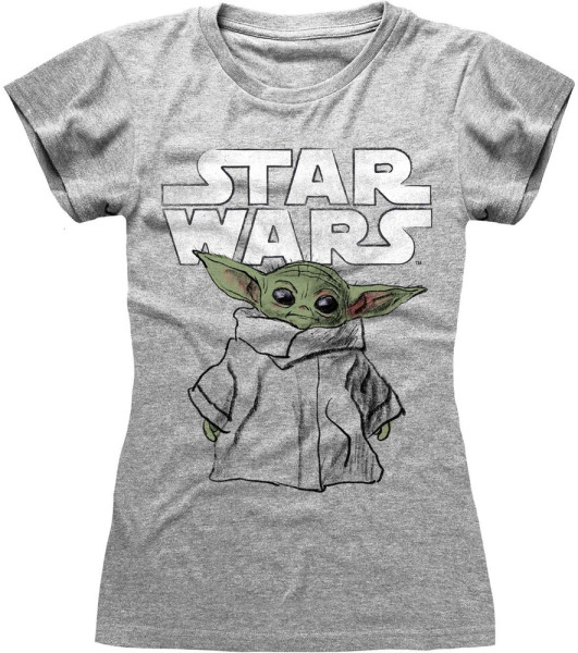 Star Wars Mandalorian - Child Sketch Damen Shirt Heather Grey