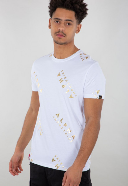 Alpha Industries T-Shirt AOP T Foil Print White/Yellow Gold