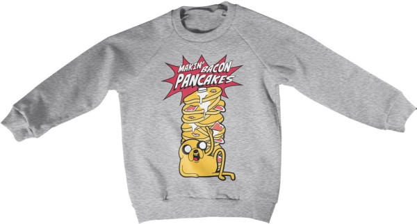 Adventure Time Makin' Bacon Pancakes Kids Sweatshirt Heathergrey