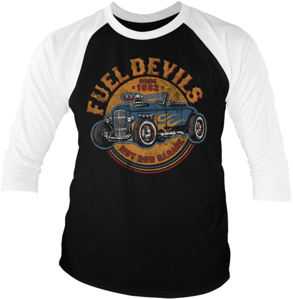 Fuel Devils Flame Rod Baseball 3/4 Sleeve Tee Longsleeve White-Black