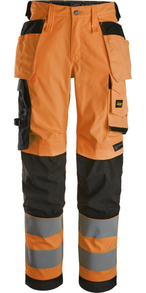 Snickers Damen Warnschutzhose High-Vis, Damen Stretch Hose mit Holstertaschen, Kl. 2 High-Vis Orange