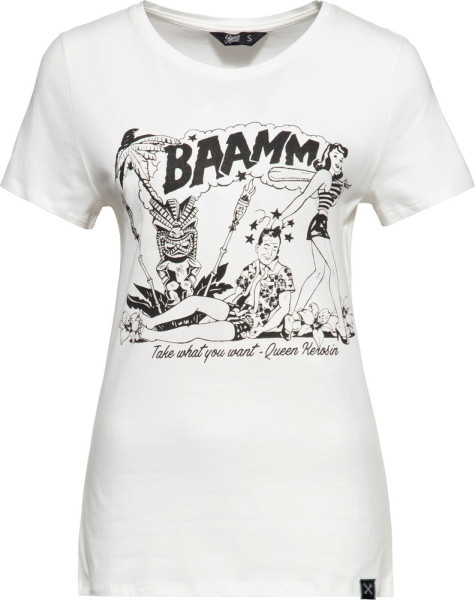 Queen Kerosin Damen Bammm Print T-Shirt Offwhite