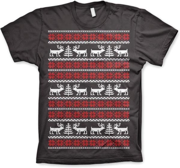 Hybris Christmas Knit Pattern White/Red T-Shirt Dark-Grey
