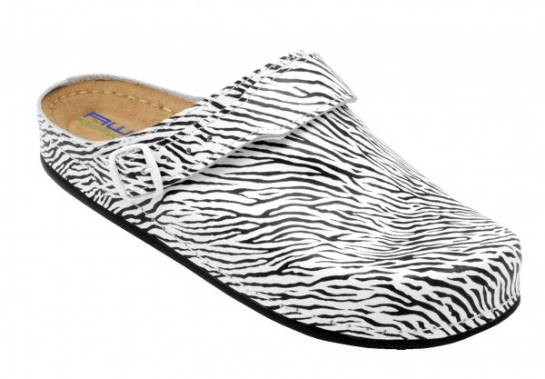 AWC Footwear Berufsschuhe Sandale Zebra mit schwarzer PU Sohle in Zebramuster
