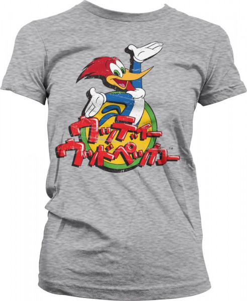 Woody Woodpecker Washed Japanese Logo Girly Tee Damen T-Shirt Heather-Grey