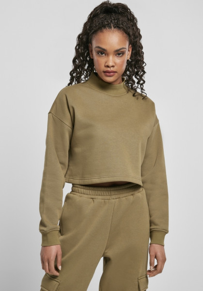 Urban Classics Damen Sweatshirt Ladies Cropped Oversized Sweat High Neck Crew Tiniolive