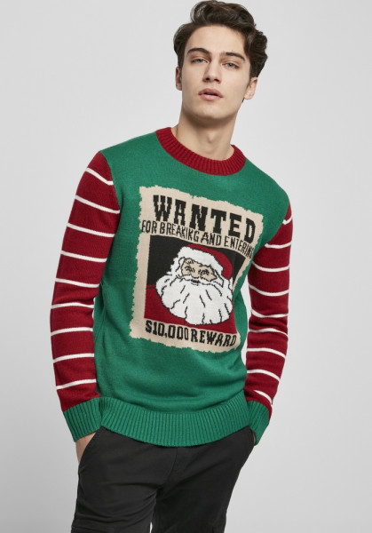 Urban Classics Sweatshirt Wanted Christmas Sweater X-Masgreen/White