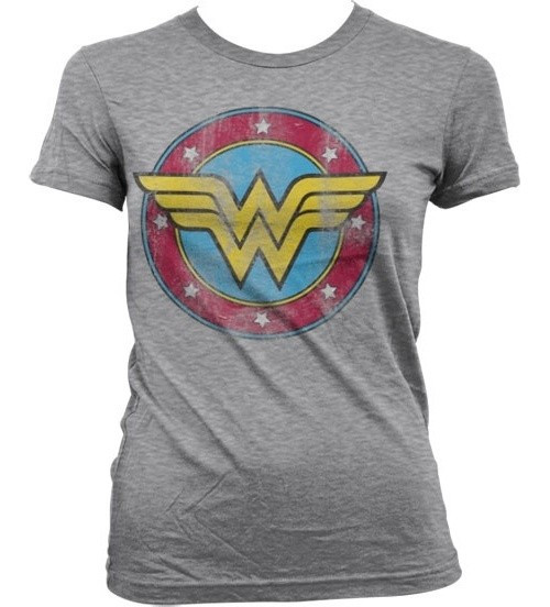 Wonder Woman Distressed Logo Girly Tee Damen T-Shirt Heather-Grey